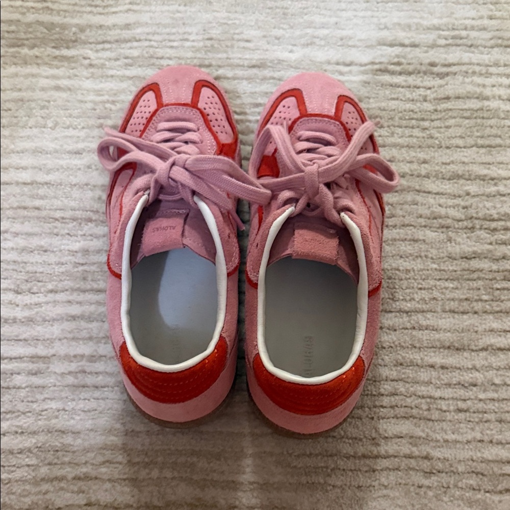 ALOHAS Pink Suede Sneakers with Red Trim - Picture 2 of 4